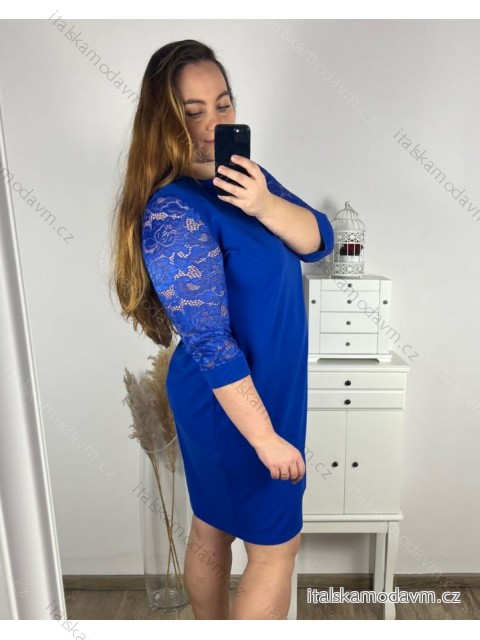 Šaty elegantné spoločenské 3/4 rukáv dámske nadrozmer (44-56) POLSKÁ MÓDA PMFF24DITA3/DUR -   kráľovská modrá -   48