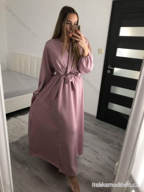 Šaty elegantné saténové dlhý rukáv dámske (S / M.ONE SIZE) TALIANSKÁ MÓDA IMM22HG3893/DU -   staroružová -   S / M