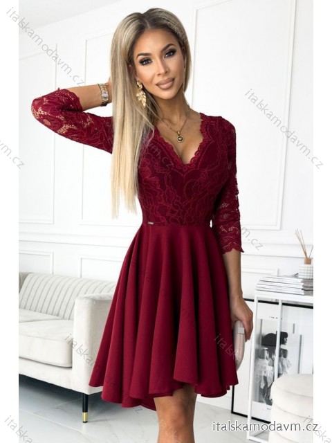 NICOLLE šaty s dlhším chrbtom a výstrihom - vínová farba NMC-210-15/DU -   vínová -   3XL