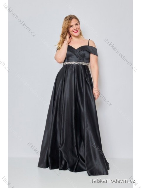 Šaty dlouhé elegantní společenské carmen dámské nadrozměr (42-48) FRANCOUZSKÁ MÓDA FMPEL23PATRICIAQS-1/DUR -   Černá -   46