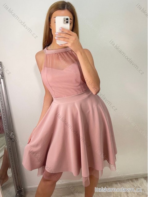 Šaty spoločenské krátke bez rukávu dámske (S/M ONE SIZE) TALIANSKA MÓDA IMHMS23139/DU -   růžová starorůžová -   S / M