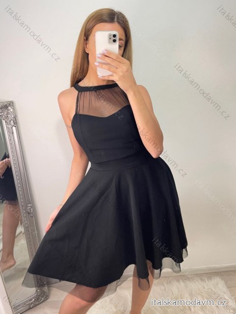 Šaty spoločenské krátke bez rukávu dámske (S/M ONE SIZE) TALIANSKA MÓDA IMHMS23139/DU -   čierna -   S / M