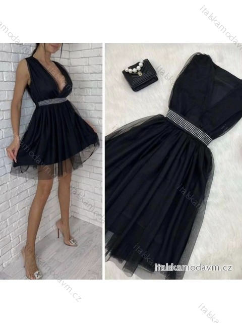 Šaty spoločenské bez rukávu dámske (S/M ONE SIZE) TALIANSKA MÓDA IMHMS23106/dU -   čierna
 -   S / M