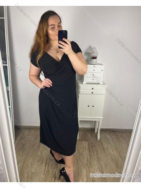 Šaty elegantní krátký rukáv dámské nadrozměr (40-42-44-46-48-50) ITALSKÁ MÓDA IMFF241203/DUR -   Černá -   50