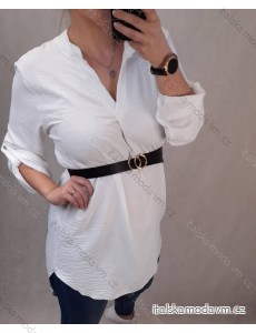 Tunika predĺžená košeľová s opaskom dlhý rukáv dámska nadrozmer (2XL/3XL ONE SIZE) TALIANSKA MÓDA IMD212156/DUR