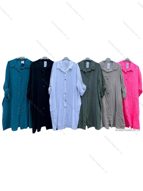 Šaty košeľové 3/4 dlhý rukáv dámske nadrozmer (XL/2XL ONE SIZE) TALIANSKA MÓDA IMD24013