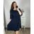 Šaty elegantní dlouhý  rukáv dámske nadrozmer (2XL/3XL ONE SIZE) TALIANSKA MóDA IM424LOVE/DU -   tmavo modrá -   2XL/3XL