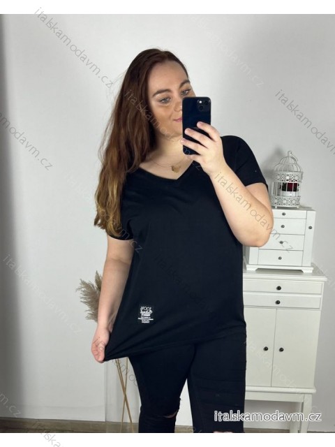 Tričko krátký rukáv dámská nadrozměr (2XL/3XL/4XL ONE SIZE) ITALSKÁ MÓDA IMC23080/DU -   Černá -   2XL/3XL