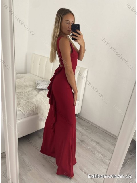 Šaty elegantné spoločenské dlhé na ramienka dámske (S/M ONE SIZE) TALIANSKA MóDA IMM22LS9714 vínová S/M