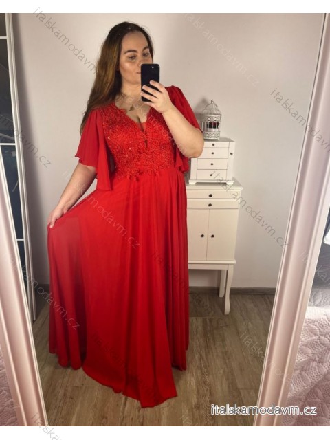 šaty plesové elegantní společenské krátký rukáv dámské nadrozměr (2XL/3XL ONE SIZE) ITALSKÁ MÓDA IMM2361107pl/DUR -   červená -   2XL/3XL