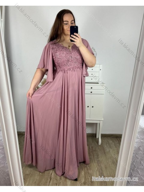 šaty plesové dlouhé společenské krátký rukáv dámské nadrozměr (2XL/3XL ONE SIZE) ITALSKÁ MÓDA IMM2361107pl/DU starorůžová