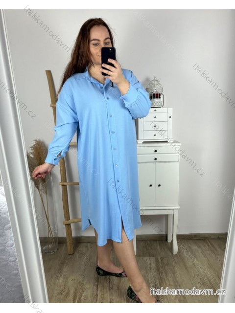 Šaty košeľové dlhý rukáv dámske nadrozmer (3XL/4XL ONE SIZE) TALIANSKA MÓDA IM424076/DR 3XL / 4XL svetlo modrá
