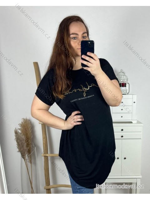 Tunika predĺžená krátky rukáv dámska nadrozmer (3XL/4XL/5XL ONE SIZE) TALIANSKA MóDA IM424030/DR 3XL / 4XL čierna