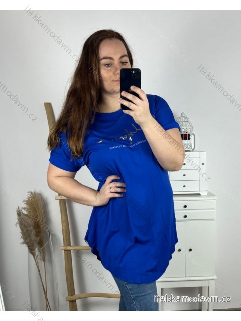 Tunika prodloužená krátký rukáv dámská nadrozměr (3XL/4XL/5XL ONE SIZE) ITALSKá MóDA IM424030/DR 3XL/4XL modrá královská