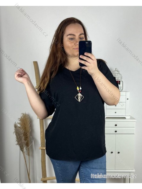 Tunika s príveskom dlhý rukáv dámska nadrozmer (3XL/4XL ONE SIZE) TALIANSKA MÓDA IMWQ24002/DR 3XL / 4XL čierna