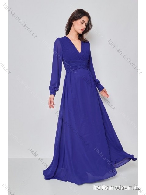 Šaty dlhé spoločenské dlhý rukáv dámske (S-L) FRANCÚZSKA MÓDA FMPEL23R1510-1 modrá S