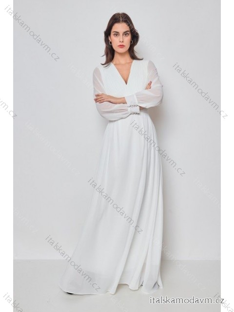 Šaty dlhé spoločenské dlhý rukáv dámske (S-L) FRANCÚZSKA MÓDA FMPEL23R1510-3 biela M