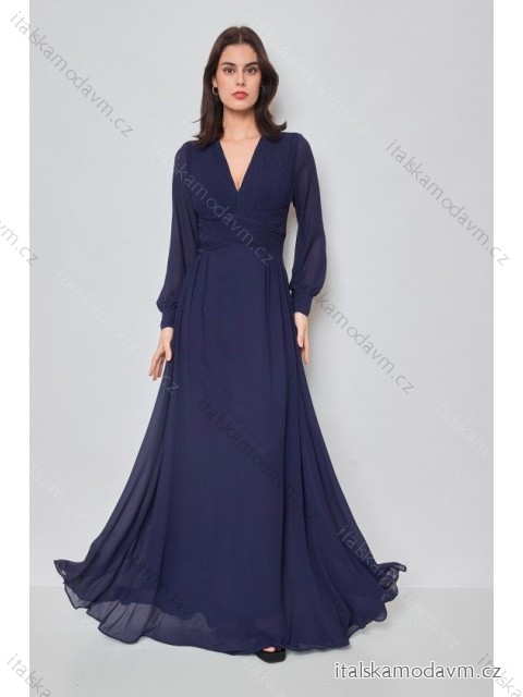 Šaty dlhé spoločenské dlhý rukáv dámske (S-L) FRANCÚZSKA MÓDA FMPEL23R1510-4 tmavo modrá S