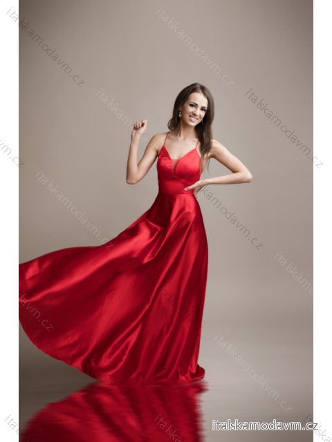 Šaty spoločenské saténové na ramienka dámske (S-L) FRANCÚZSKA MÓDA FMPEL23HM2188 červená M