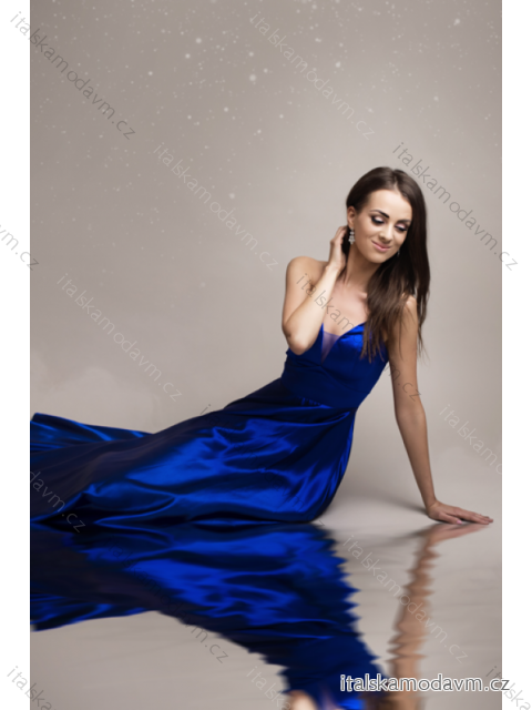 Šaty spoločenské saténové na ramienka dámske (S-L) FRANCÚZSKA MÓDA FMPEL23HM2188-2 modrá S