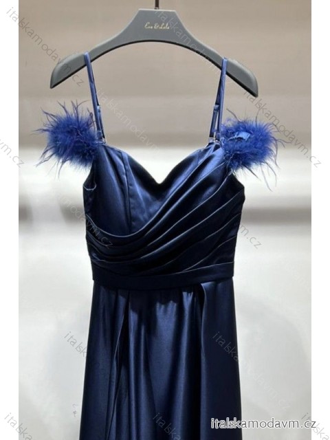 Šaty spoločenské na ramienka dámske (SL) FRANCÚZSKA MÓDA FMPEL23HM2374-2 modrá L