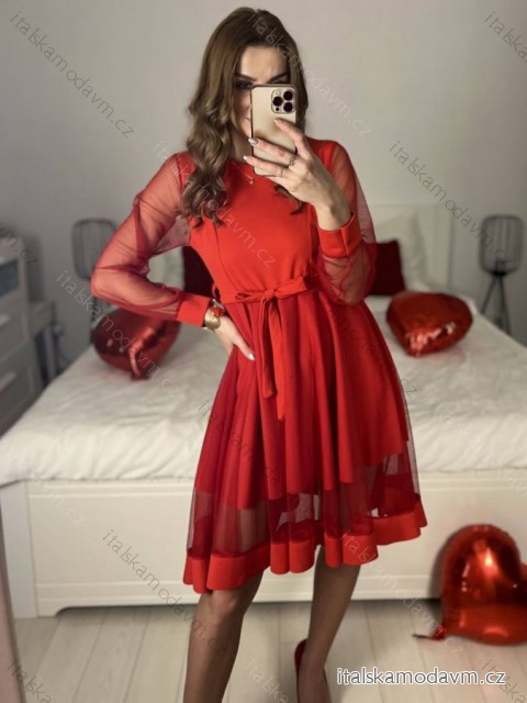 Šaty společenské  dlouhý rukáv dámské (S/M ONE SIZE) ITALSKá MODA IM323LUSY/DU S/M bílá