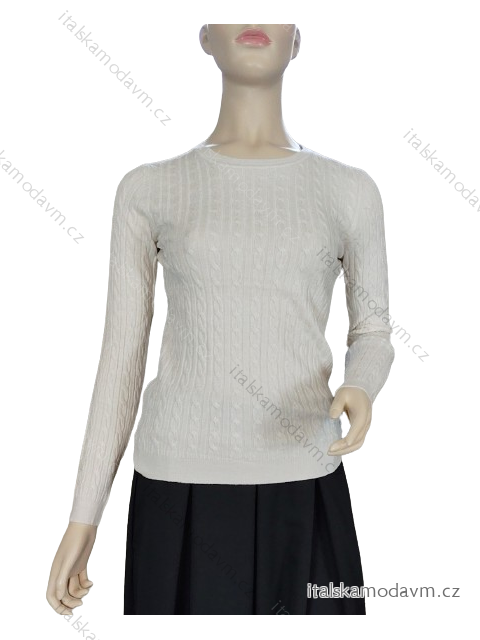 Sveter úpletový dlhý rukáv dámsky (S/M ONE SIZE) TALIANSKA MÓDA EXTRA ME IMM235995/DR -   béžová smetanová -   S / M