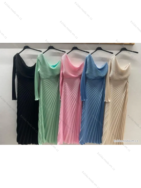 Šaty dlouhé skládané dlouhý rukáv dámské (S/M ONE SIZE) ITALSKÁ MÓDA IMPDY24LS20612