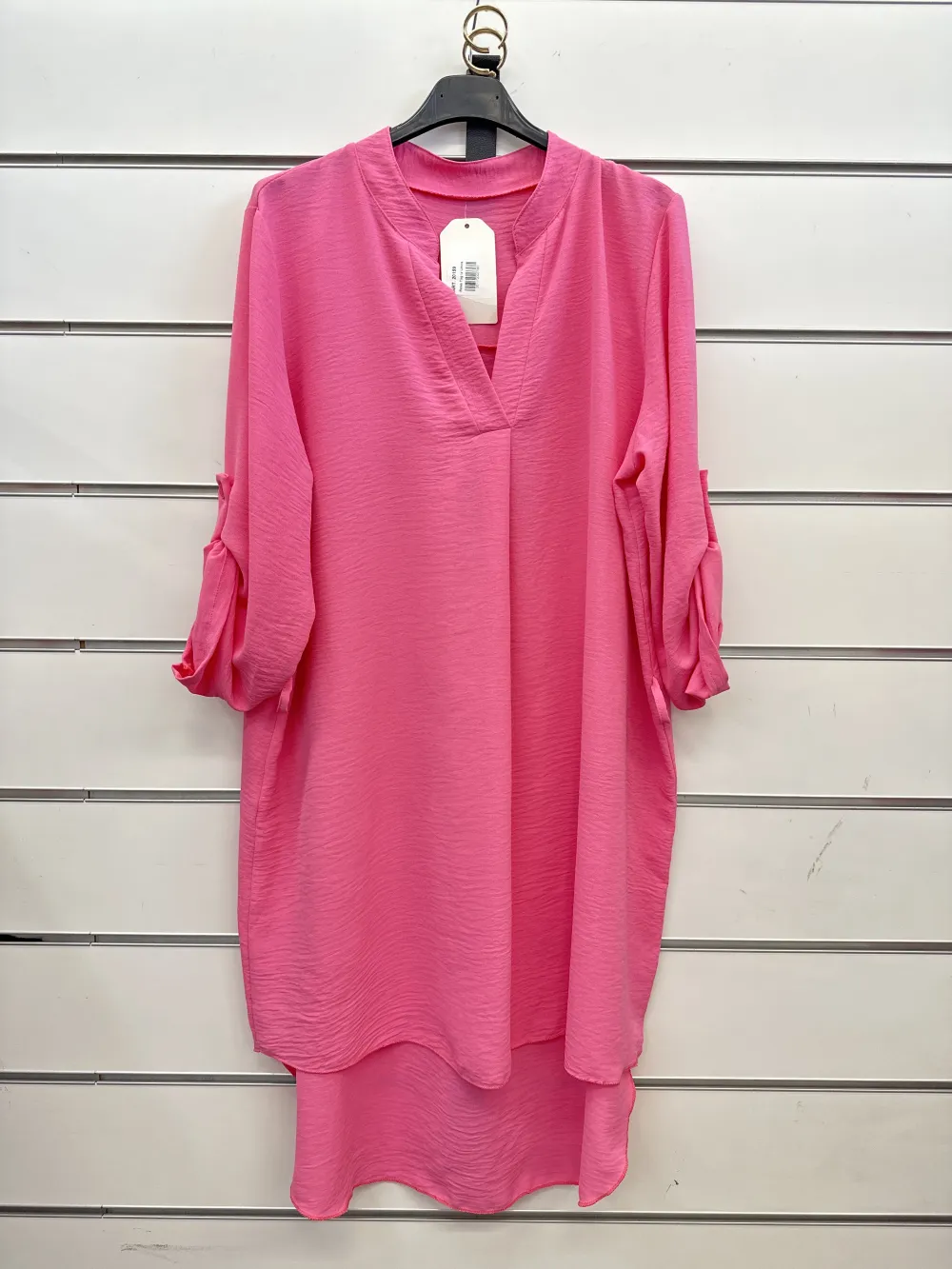 Šaty košilové letní s páskem 3/4 dlouhý rukáv dámské (S/M ONE SIZE) ITALSKÁ MÓDA IMPSH2420159 růžová S/M