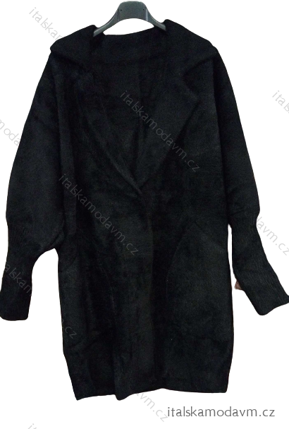 Kabát alpaca dlouhý rukáv s kapsami dámský (S/M ONE SIZE) ITALSKÁ MÓDA IMWK21028 Černá S/M