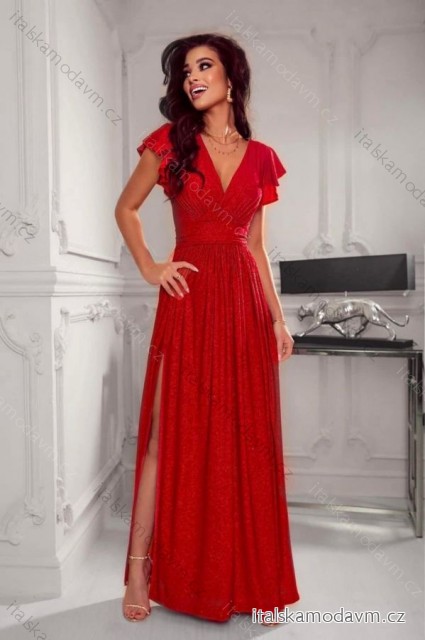 Šaty dlhé spoločenské trblietavé krátky rukáv dámske (34-52) POLSKÁ MÓDA PMLMC24SELENA7