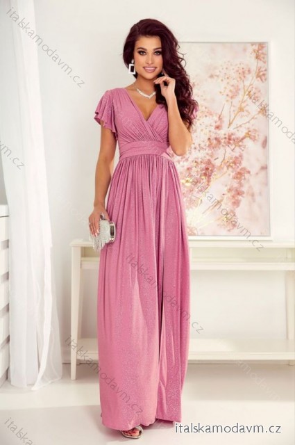 Šaty dlhé spoločenské trblietavé krátky rukáv dámske (34-52) POLSKÁ MÓDA PMLMC24SELENA11