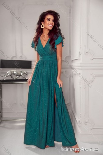 Šaty dlouhé společenské třpytivé krátký rukáv dámské (34-52) POLSKÁ MÓDA PMLMC24SELENA13