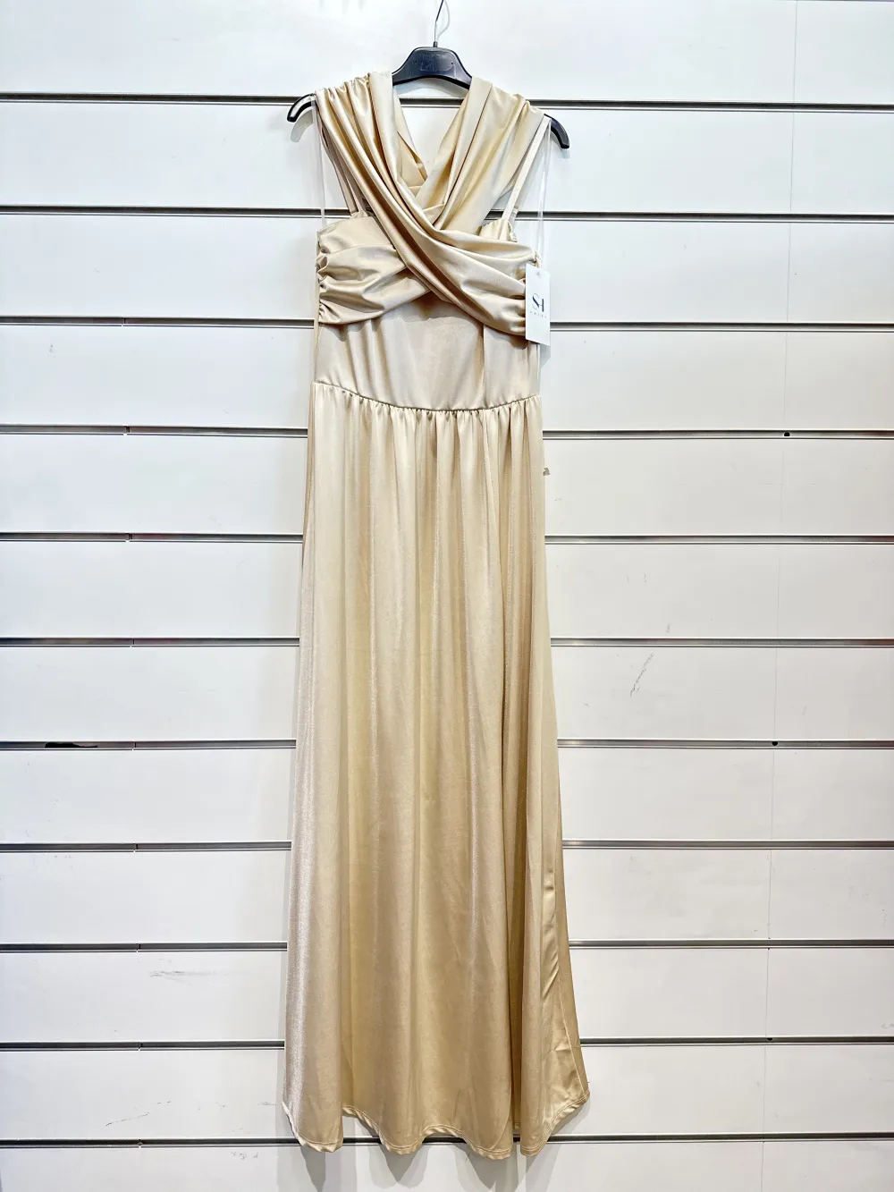 Šaty dlhé elegantné na ramienka dámske (S/M ONE SIZE) TALIANSKA MÓDA IMPSH245549 zlatá S/M