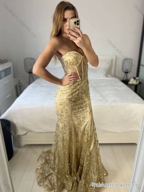 Šaty dlhé spoločenské bez rukávu dámske (SL) TALIANSKA MÓDA IMPBB22 IMHMS24181/DU -   zlatá -   S