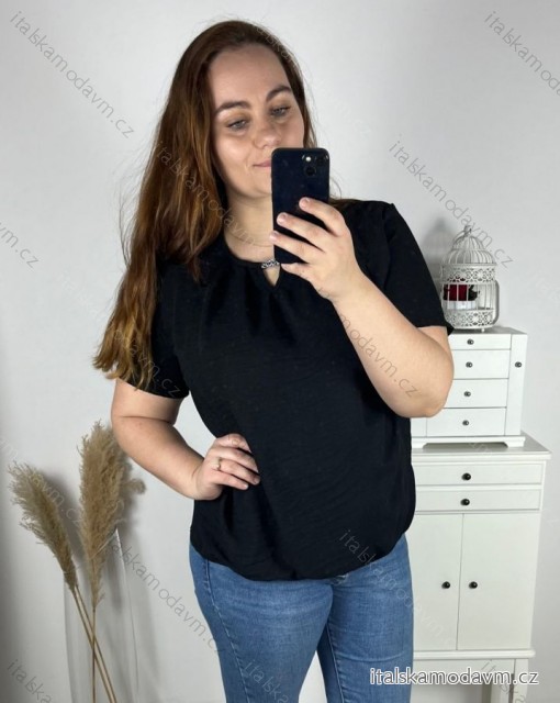 Tunika krátky rukáv dámska nadrozmer (M-3XL POĽSKÁ MODA PME24LILIE/DR M čierna