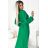 504-4 VIVIANA Plisované midi šaty s výstrihom, dlhými rukávmi a širokým pásikom - svetlo zelené