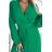 504-4 VIVIANA Plisované midi šaty s výstrihom, dlhými rukávmi a širokým pásikom - svetlo zelené