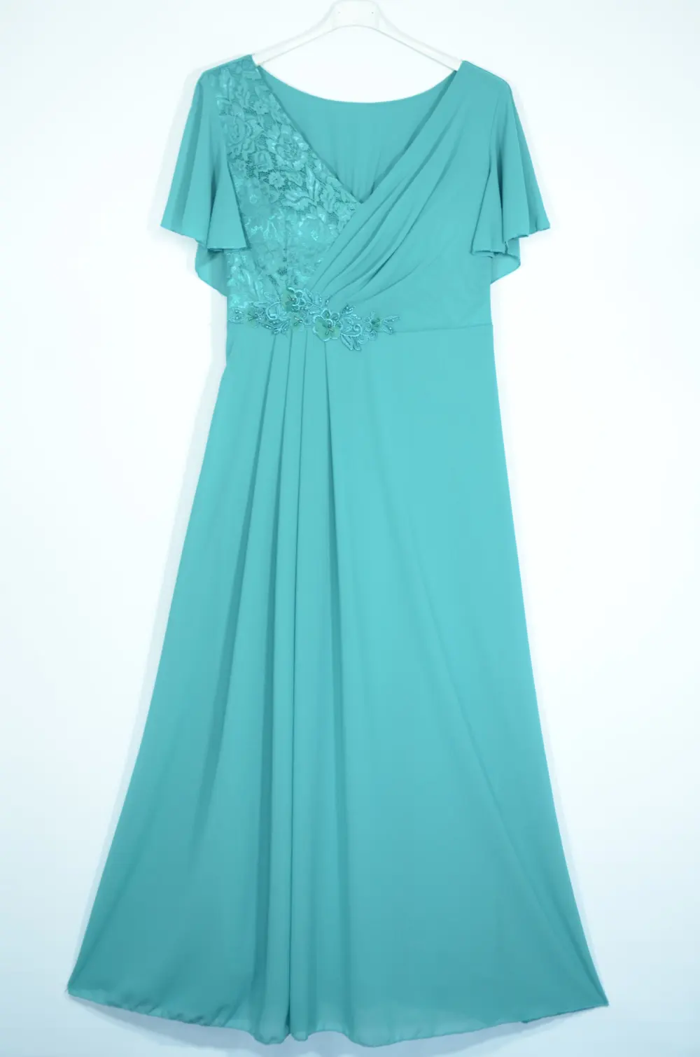 Šaty dlouhé elegantní krátký rukáv dámské (S/M ONE SIZE) ITALSKÁ MÓDA IMPSH24X19106L zelená S / M