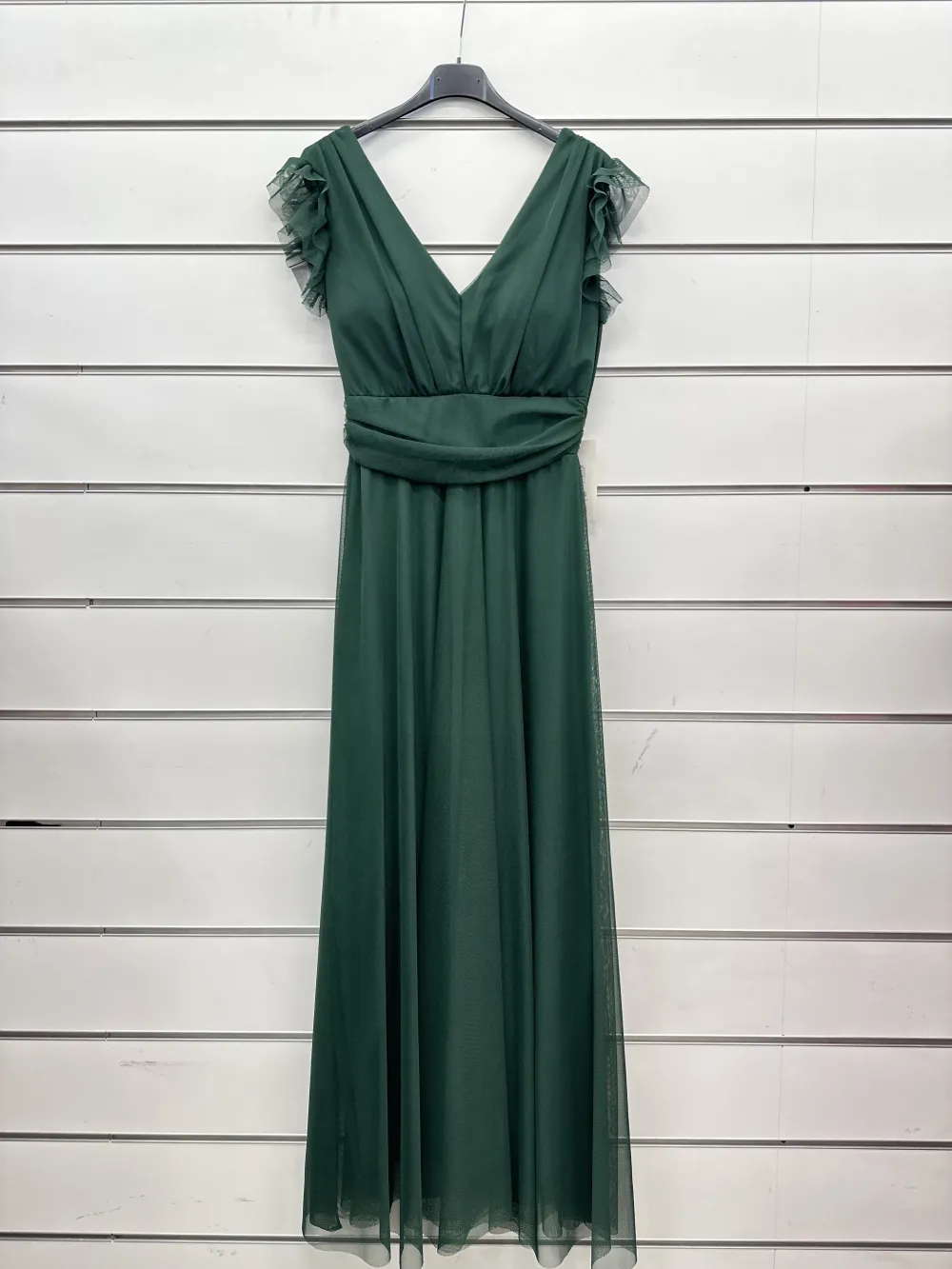 Šaty dlouhé elegantní krátký rukáv dámské (S/M ONE SIZE) ITALSKÁ MÓDA IMPSH2420022 tmavo zelená S / M
