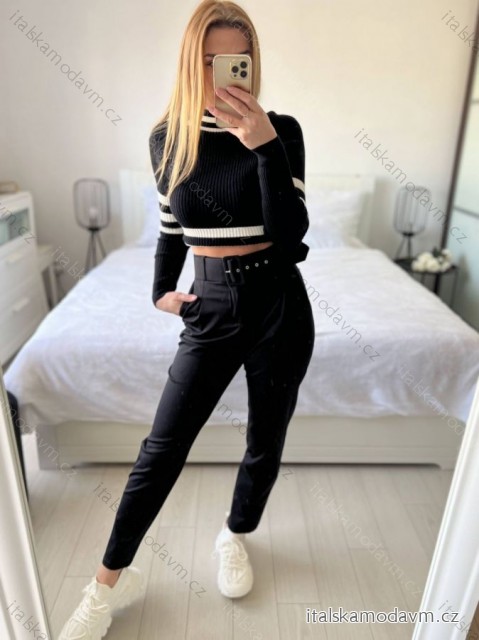 Nohavice dlhé s opaskom dámske (S-XL) TALIANSKA MÓDA DDS24A316N/DUR -   čierna
 -   S