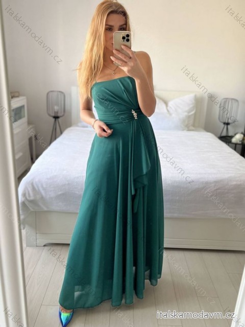 Šaty dlhé elegantné na ramínka dámske (S/M ONE SIZE) TALIANSKA MÓDA IM423ISABEL/DU -   zelená smaragdová -   S / M