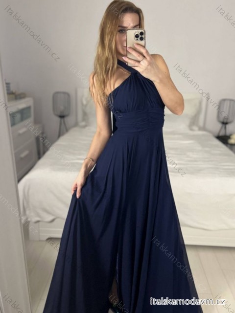 Šaty dlhé spoločenské bez rukávu dámske (S/M ONE SIZE) TALIANSKA MÓDA IMPSH2450106/DU S / M tmavo modrá
