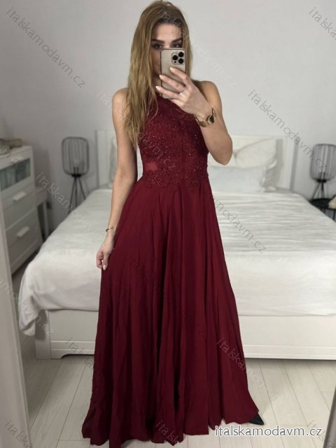 Šaty elegantní společenské dlouhé na ramínka dámské (S/M ONE SIZE) ITALSKá MóDA IMM2218806/DU -   vínová -   S/M