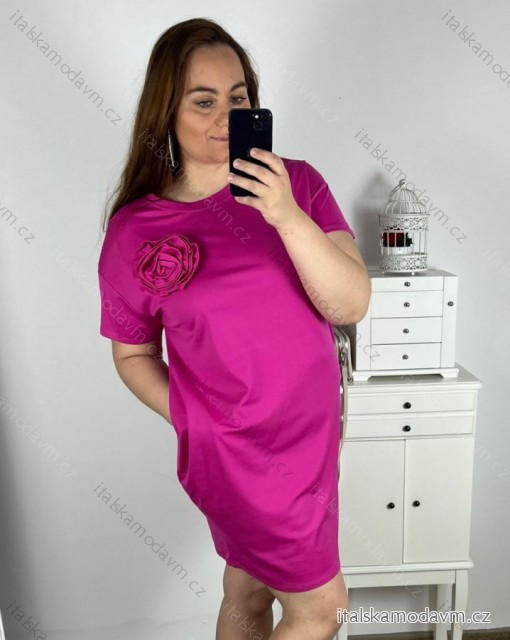Šaty volnočasové krátký rukáv dámské nadrozměr (2XL/3XL/4XL ONE SIZE) ITALSKá MóDA IM424135/DR 2XL/3XL tmavě růžová