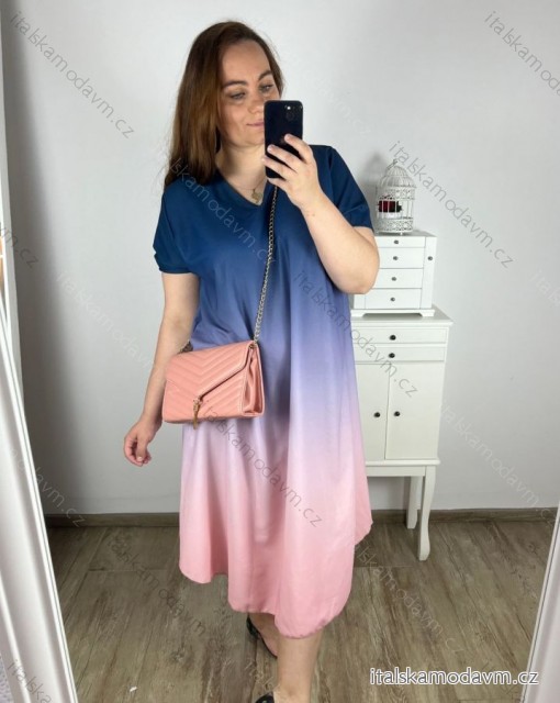 Šaty letné krátky rukáv dámske nadrozmer (3XL/4XL ONE SIZE) TALIANSKA MÓDA IMWQ24076-1/DR