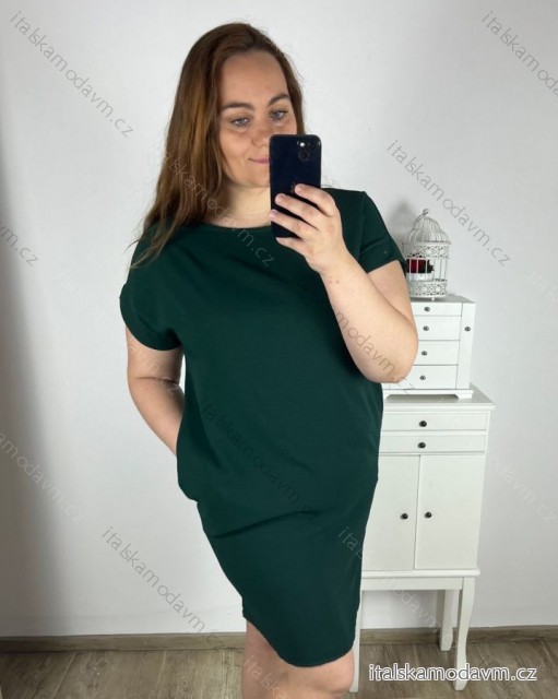Šaty oversize krátký rukáv dámské nadrozměr (/L/XL/2XL ONE SIZE) ITALSKá MóDA IMC23081/DUR smaragdová