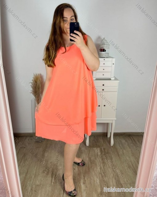 Šaty šifonové bez rukávu dámské nadrozměr (2XL/3XL ONE SIZE) ITALSKá MóDA IM424139/DR 2XL/3XL oranžová neon