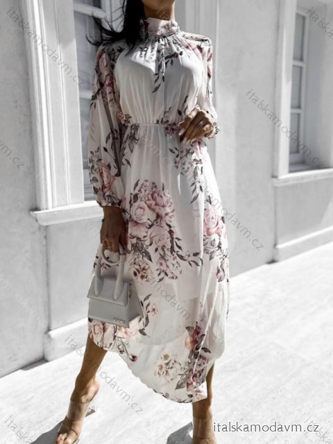 Šaty dlhé elegantné šifónové dlhý rukáv dámske kvet (S/M ONE SIZE) TALIANSKA MÓDA IMWGB232312