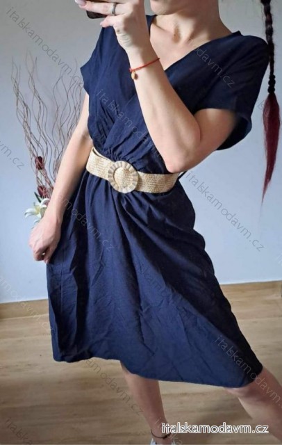 Šaty letné s opaskom krátky rukáv dámske (S/M ONE SIZE) TALIANSKA MODA IMD24031